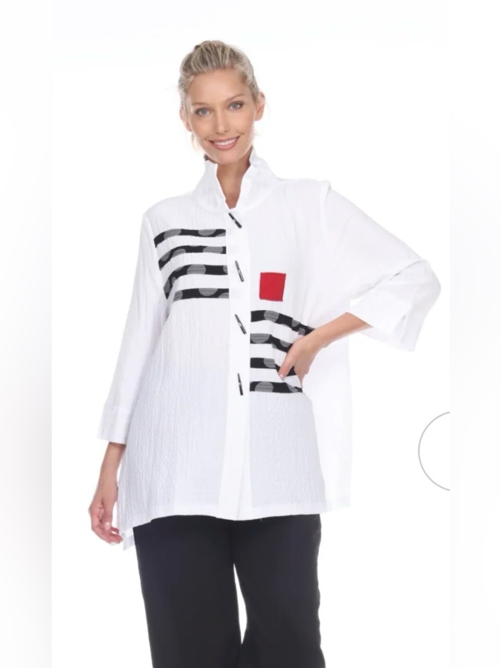Ali Miles White Crinkle Gauze Button-Front Tunic Sz XL